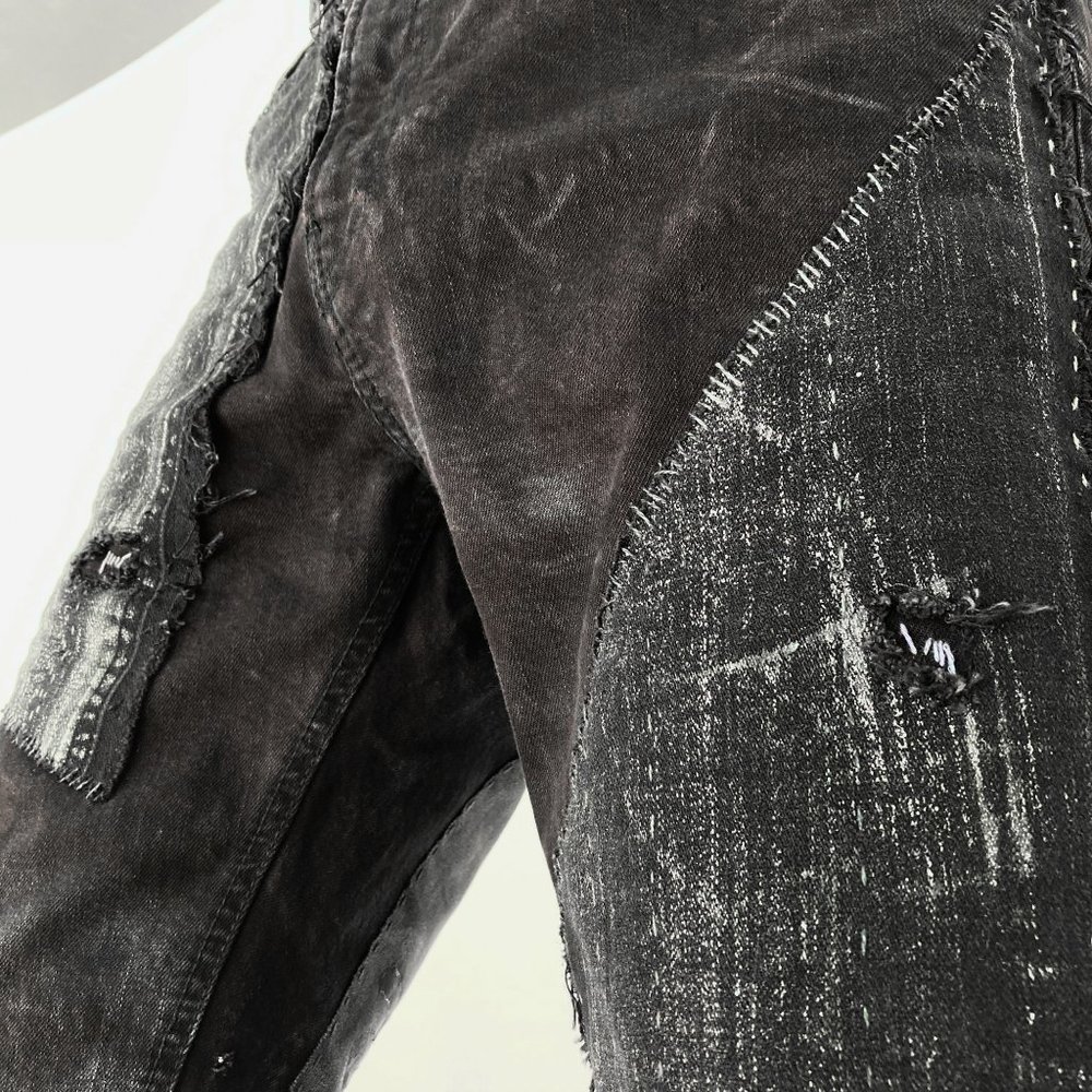 Black Rocker Jeans Acid Wash Metallic Silver Denim - Picture 14 of 16